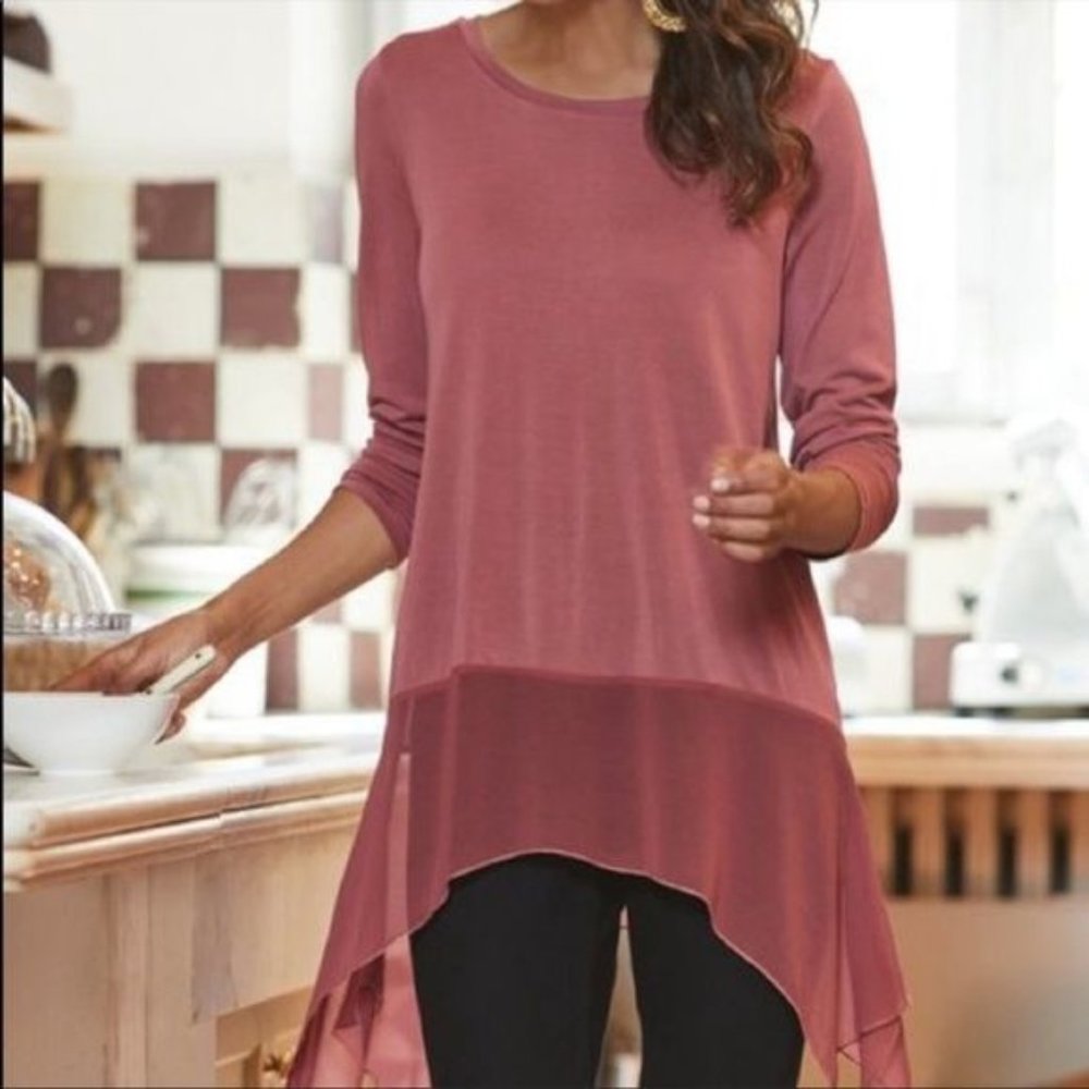 Soft Surroundings Womens M Black Long Sleeves Pemberlee Sheer Jersey Knit Tunic